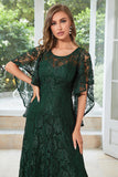 Black Batwing Sleeves Lace Wedding Guest Dress