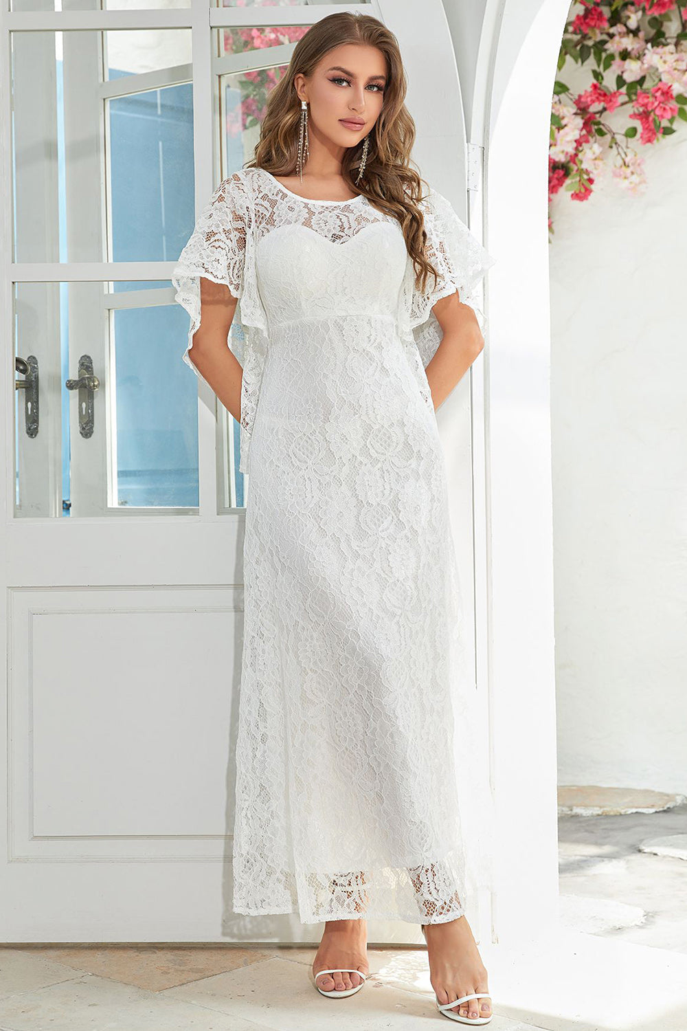 Black Batwing Sleeves Lace Wedding Guest Dress