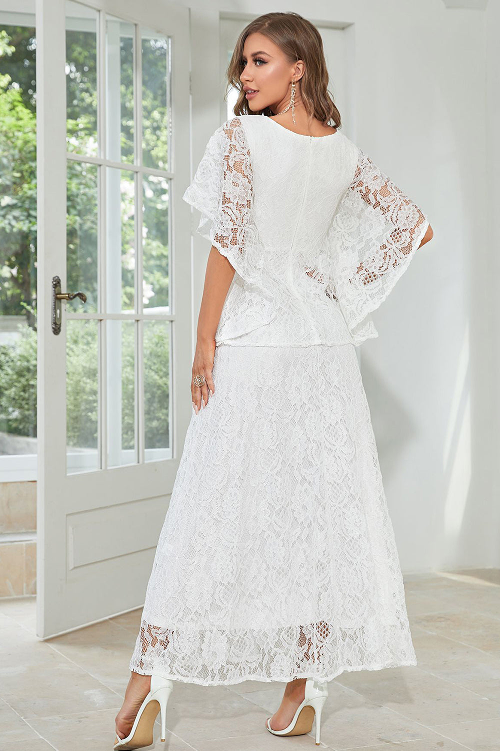 Black Batwing Sleeves Lace Wedding Guest Dress