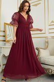 Burgundy Chiffon Bridesmaid Dress with Lace
