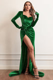 Velvet Long Sleeves Prom Dress with Slit