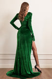 Velvet Long Sleeves Prom Dress with Slit