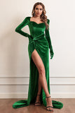Velvet Long Sleeves Prom Dress with Slit