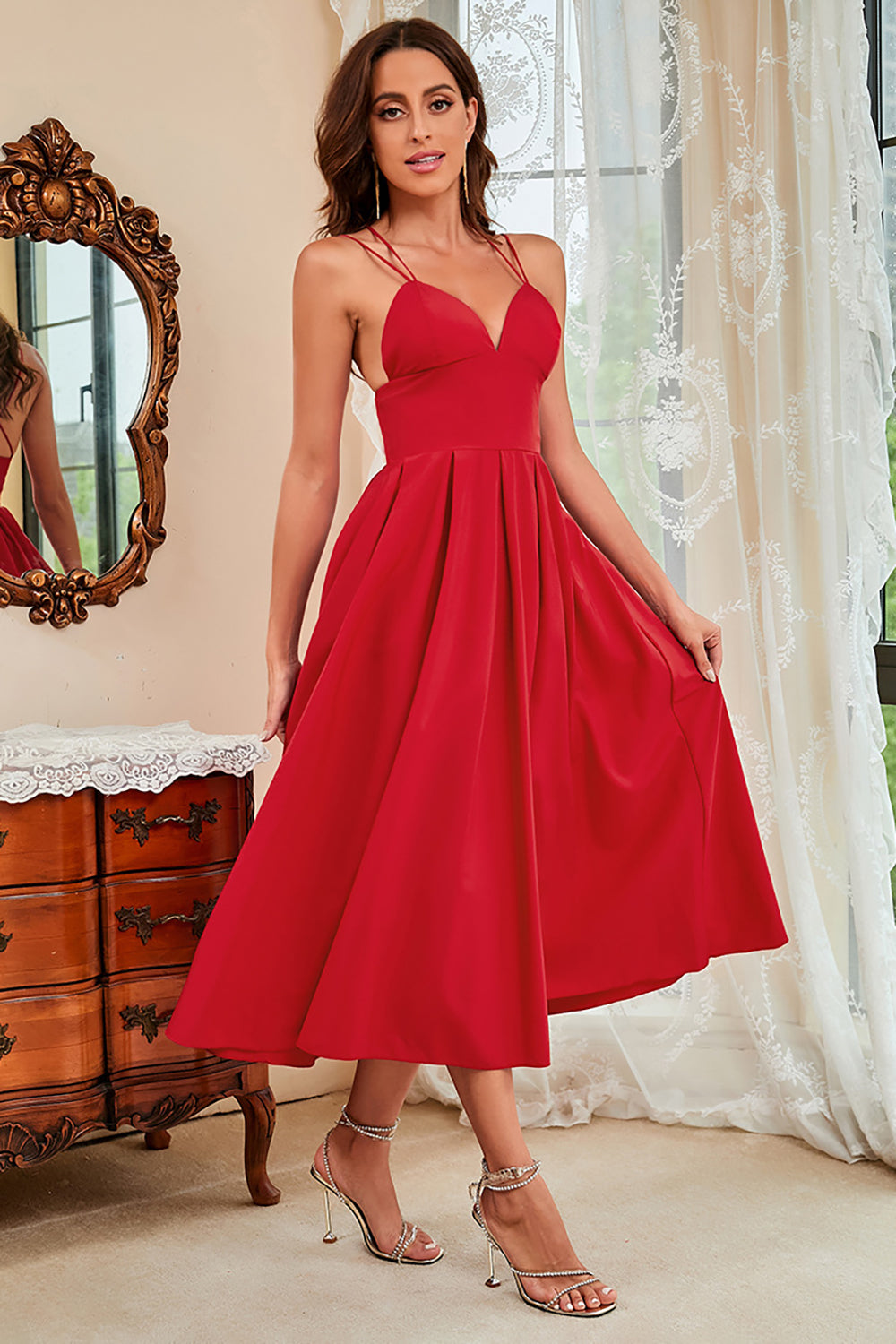 Spaghetti Straps Satin Little Back Dress