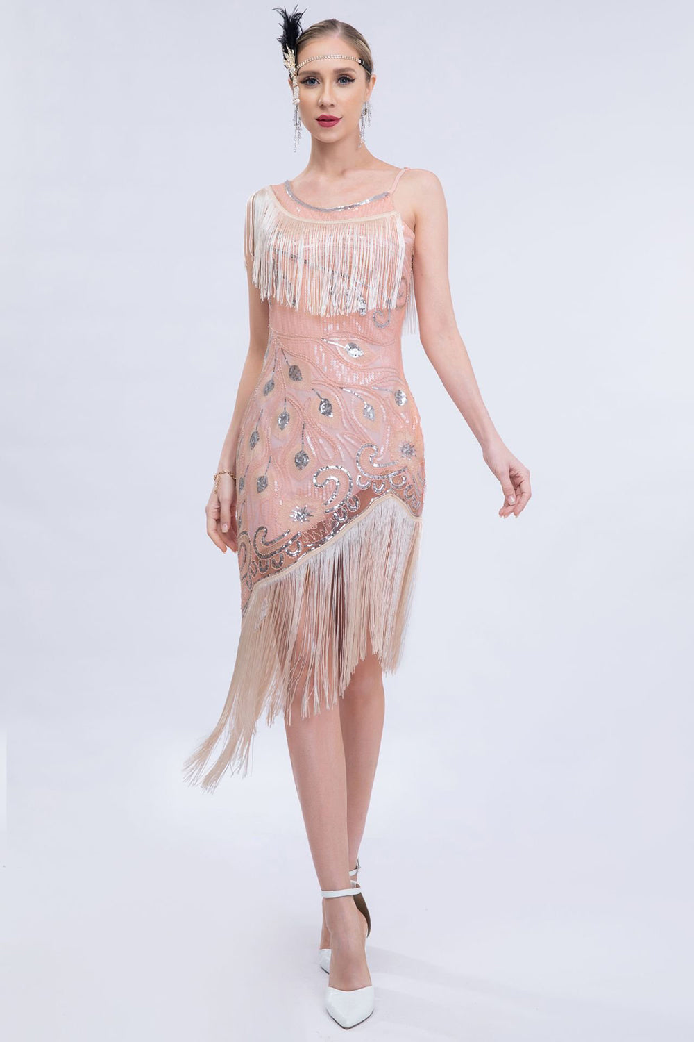 Black Beaded Roaring 20s Gatsby Fringed Flapper Dress