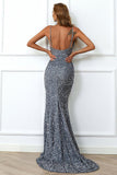 Mermaid Burgundy Sequins Prom Dress with Slit