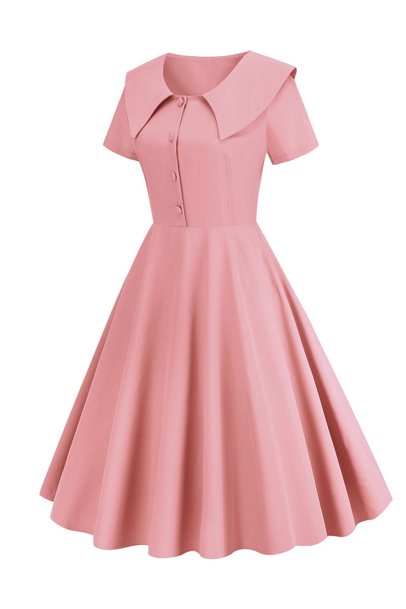Zapaka Women Blush Vintage Dress Short Sleeves Peter Pan 1950s Dress