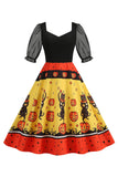 Black A Line Halloween Printed Vintage Dress