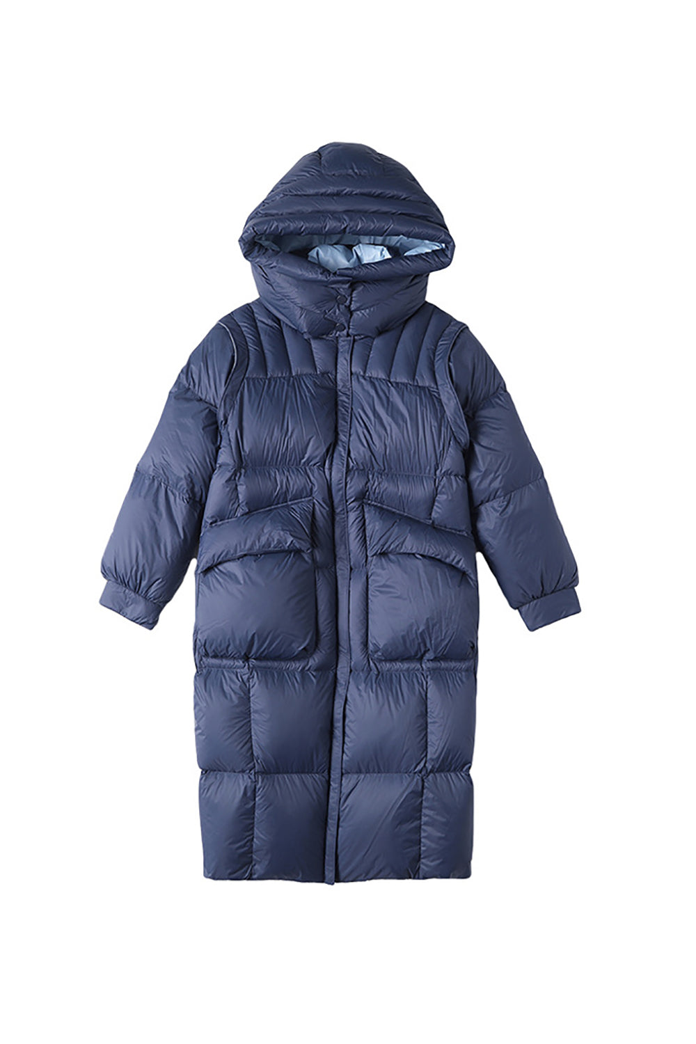 Navy Long Winter Down Jacket With Pockets