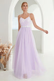 Blush A Line Spaghetti Straps Tulle Long Prom Dress