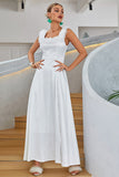 White A-Line Square Neck Long Prom Dress