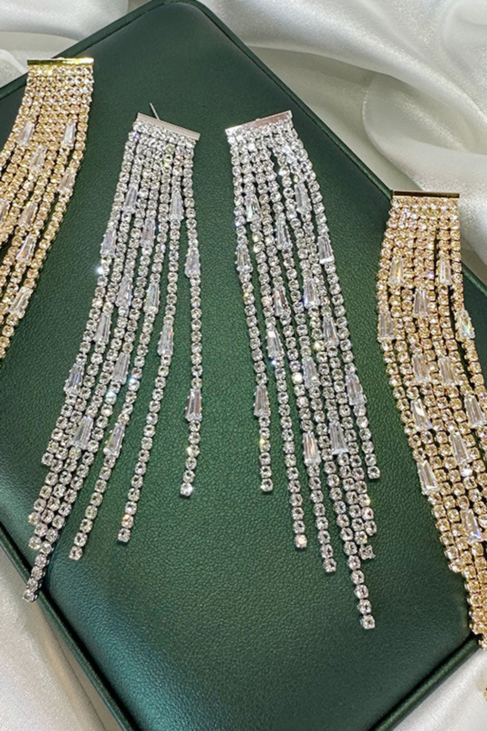 Sparkly Golden Rhinestone Tassel Long Earrings