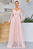 Blush Cold Shoulder Tulle Prom Dress with Polka Dots