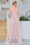 Blush Cold Shoulder Tulle Prom Dress with Polka Dots