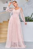 Blush Cold Shoulder Tulle Prom Dress with Polka Dots