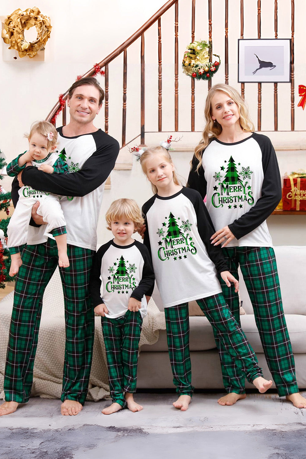 Green Plaid Family Merry Christmas Pajama Sets