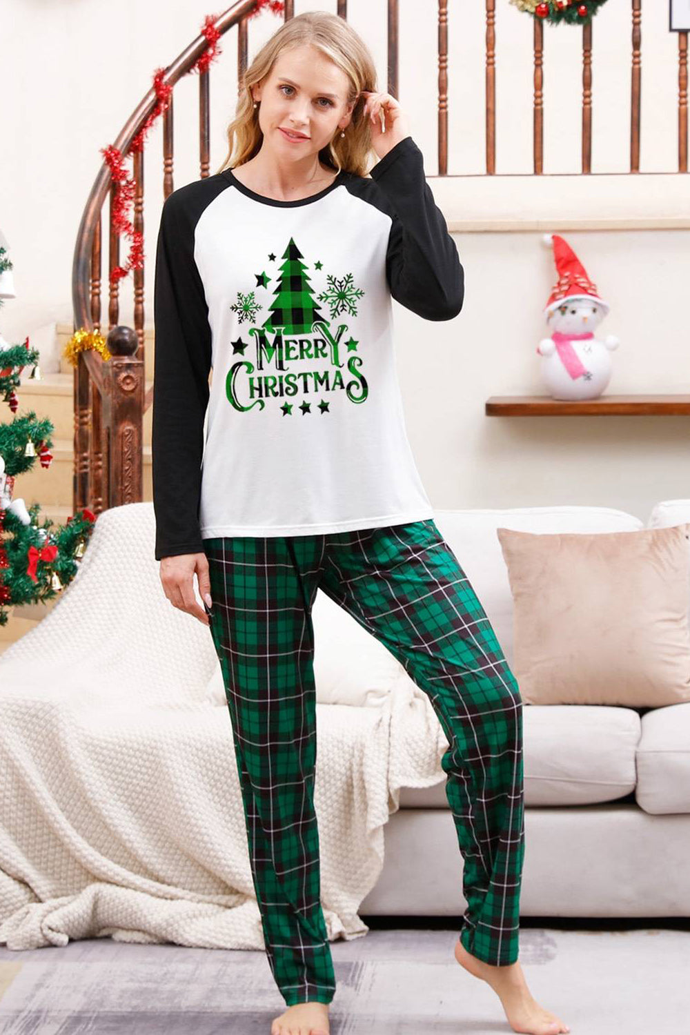 Green Plaid Family Merry Christmas Pajama Sets
