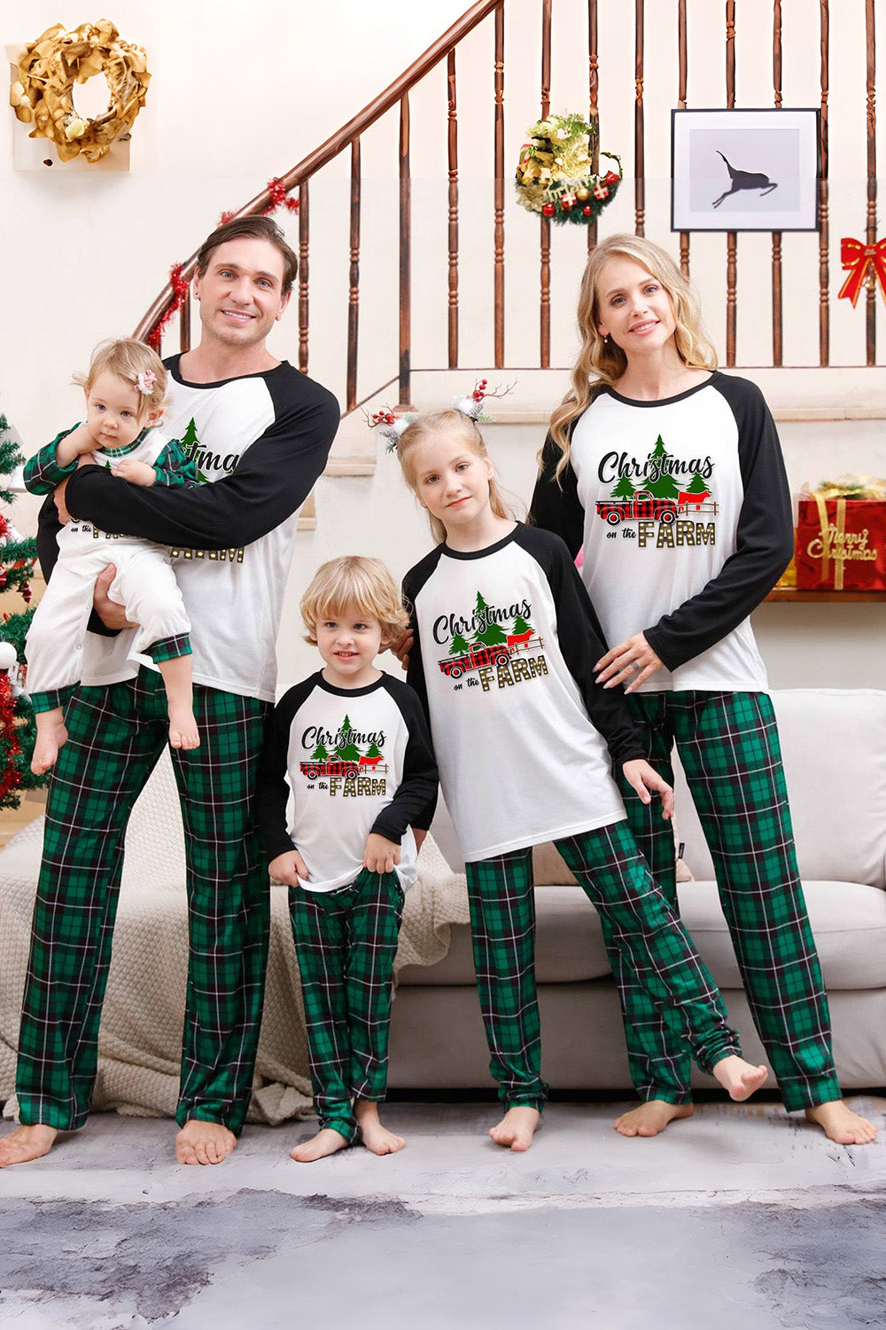 Green Plaid Family Merry Christmas Pajama Sets