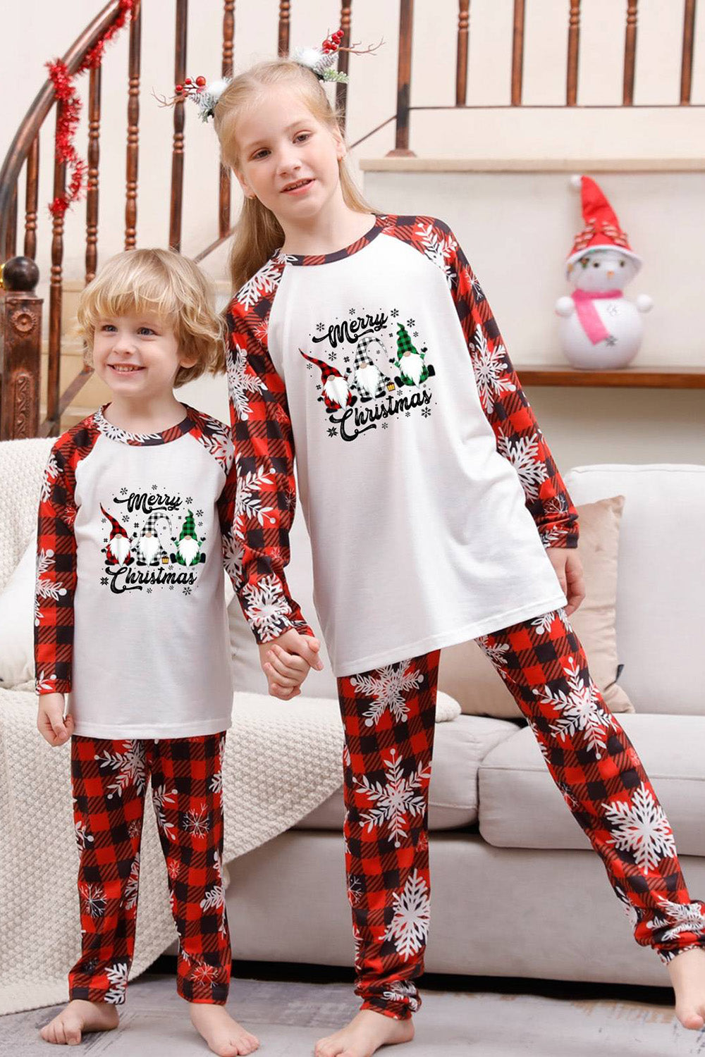 Red Plaid Matching Family Christmas Pajamas with Snowflake