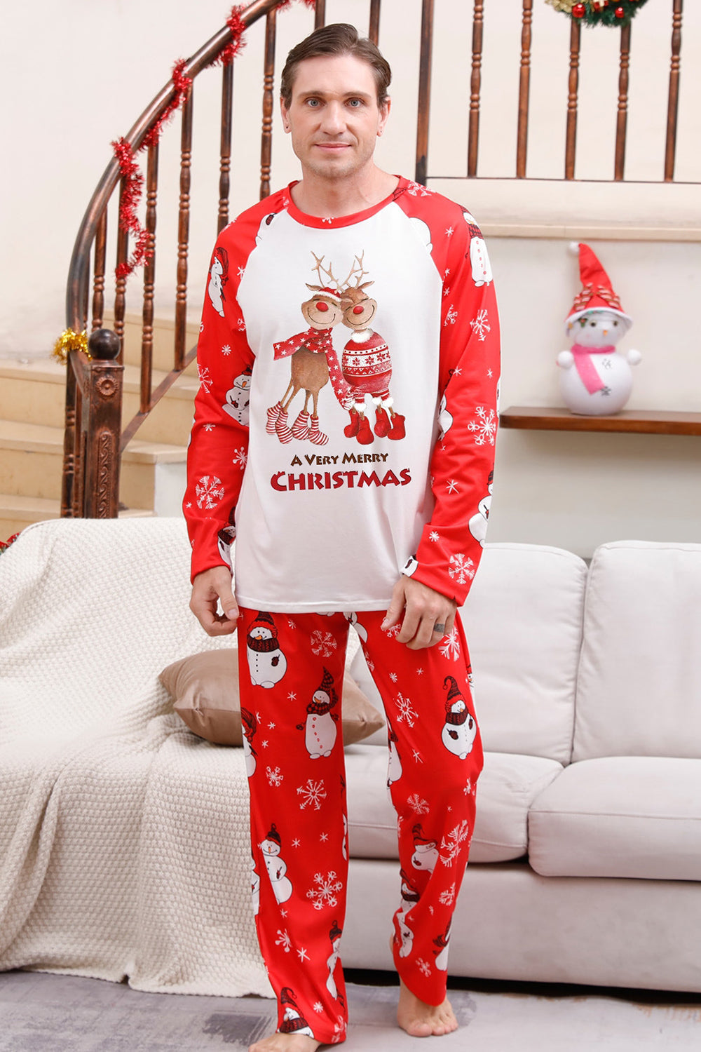 Snowman Print Red Christmas Matching Family Pajamas