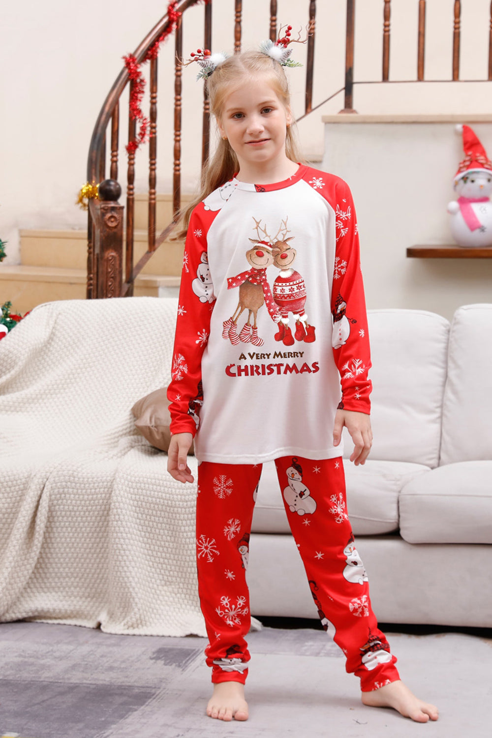 Snowman Print Red Christmas Matching Family Pajamas