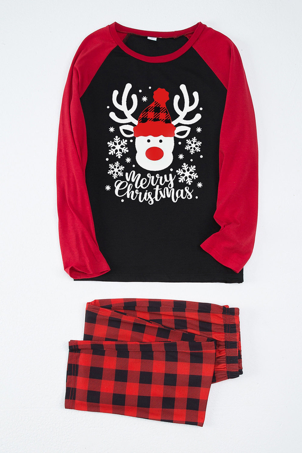 Red Plaid Christmas Fmaily Print Pajamas Sets with Dog