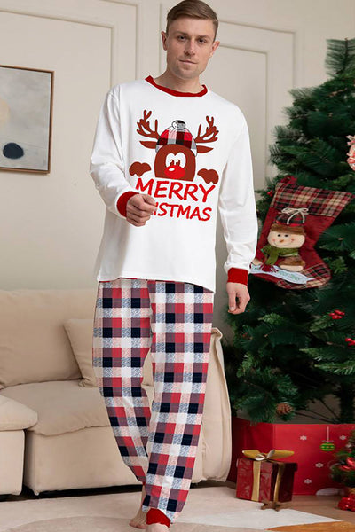 ZAPAKA White Deer and Red Plaid Christmas Family Matching Pajamas Set Zapaka CA