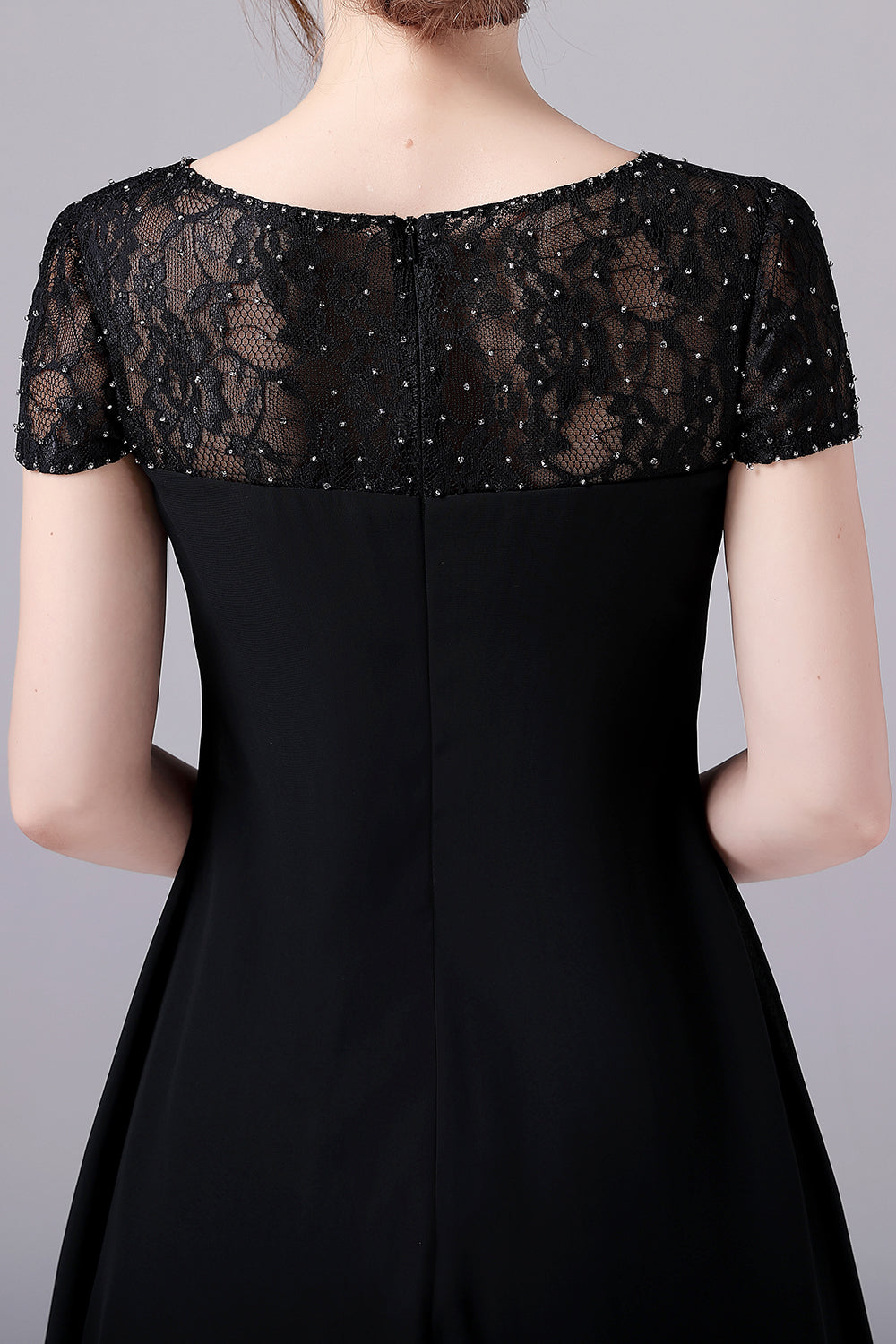 Black A-line Cap Sleeves Knee Length Mother of the Bride Dress