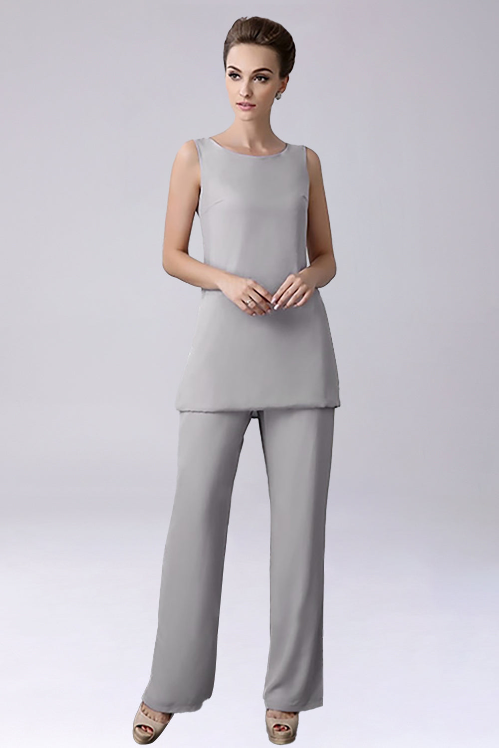 Sliver Jumpsuit/Pantsuit Separates Floor-Length Chiffon Mother of the Bride Dress