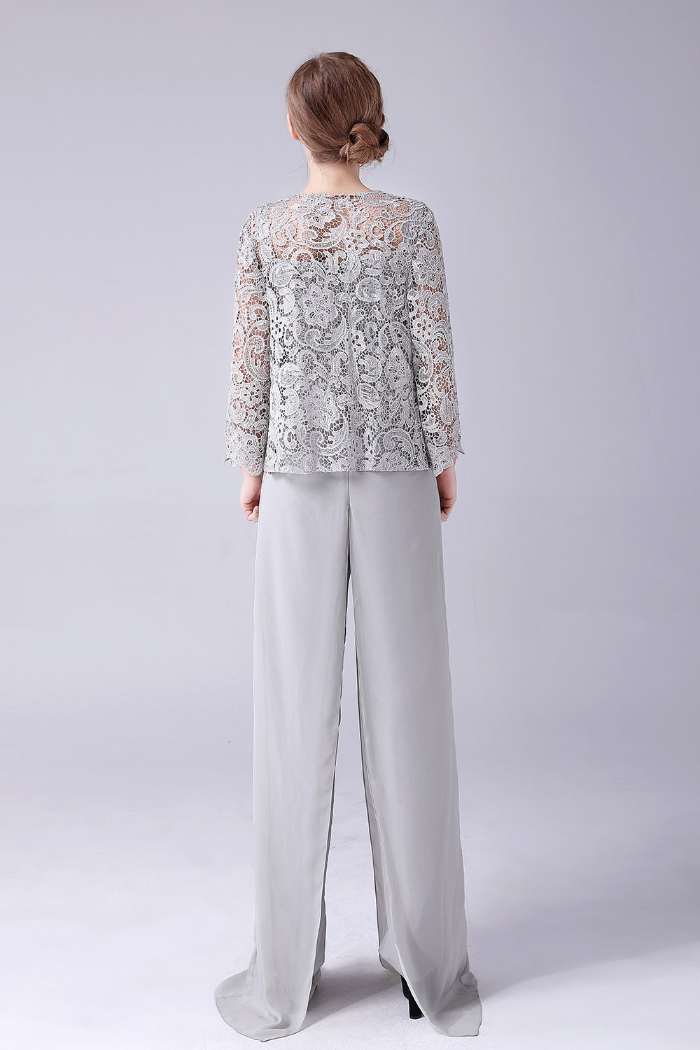 Sliver Jumpsuit/Pantsuit Separates Lace Chiffon Mother of the Bride Dress
