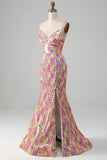 Hot Pink Sparkly Mermaid Prom Dress with Slit
