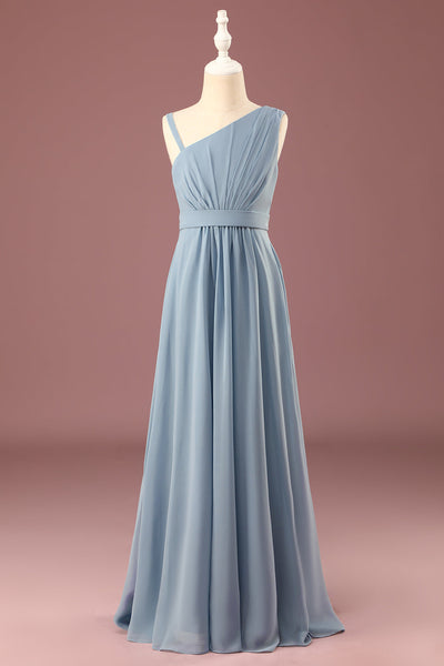 Dusty blue off the shoulder bridesmaid dress on sale