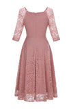 Blush V-Neck 3/4 Sleeves Lace Party Dress