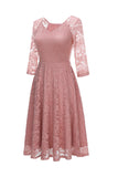 Blush V-Neck 3/4 Sleeves Lace Party Dress