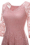 Blush V-Neck 3/4 Sleeves Lace Party Dress