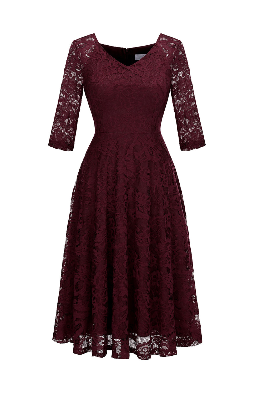 Blush V-Neck 3/4 Sleeves Lace Party Dress