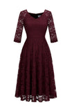 Blush V-Neck 3/4 Sleeves Lace Party Dress