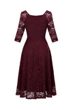 Blush V-Neck 3/4 Sleeves Lace Party Dress