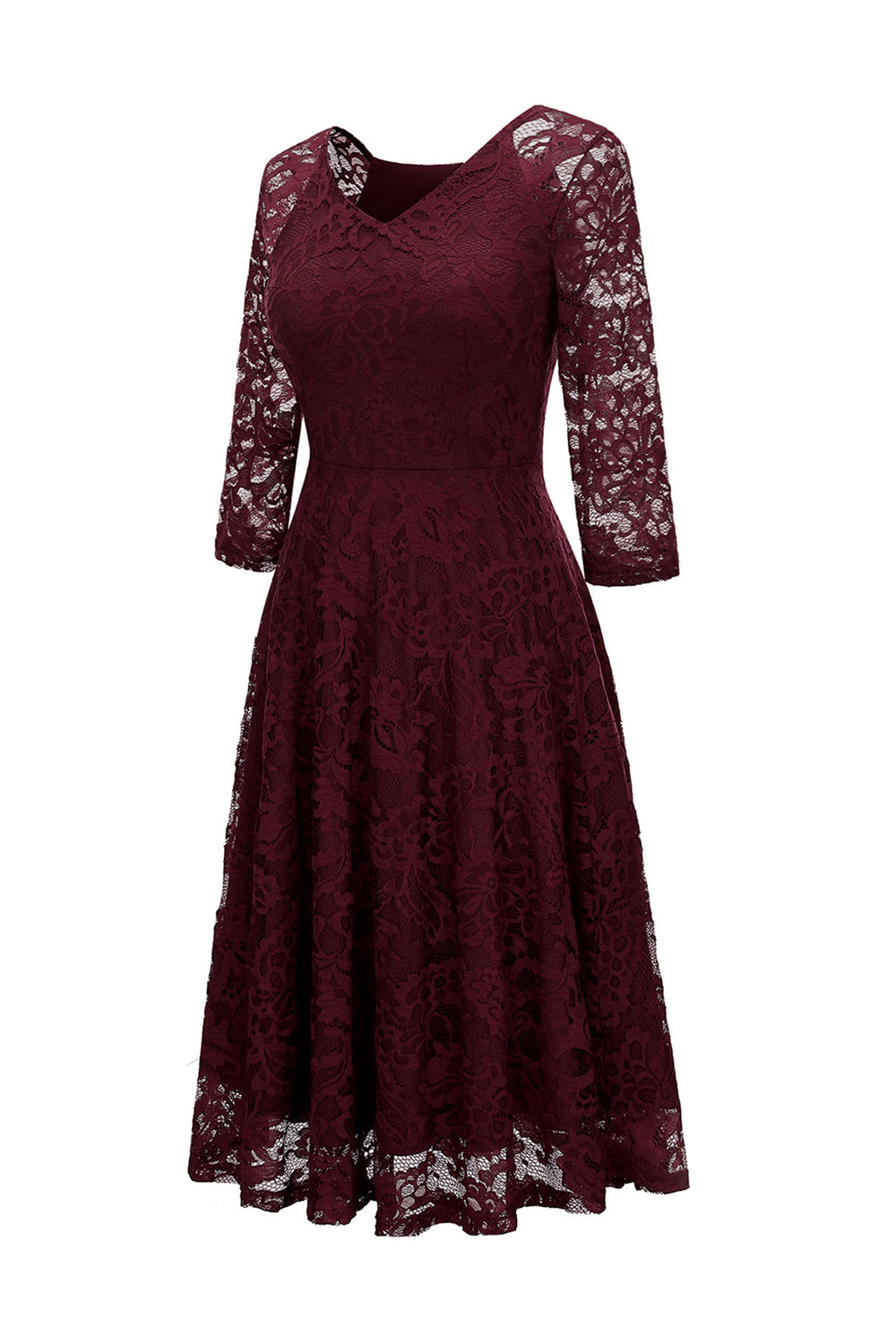 Blush V-Neck 3/4 Sleeves Lace Party Dress