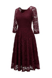 Blush V-Neck 3/4 Sleeves Lace Party Dress