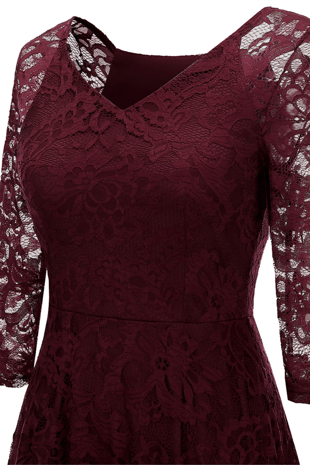Blush V-Neck 3/4 Sleeves Lace Party Dress