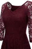 Blush V-Neck 3/4 Sleeves Lace Party Dress
