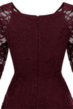 Blush V-Neck 3/4 Sleeves Lace Party Dress