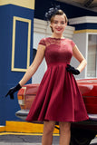 Burgundy Retro 1950s Dress With Lace