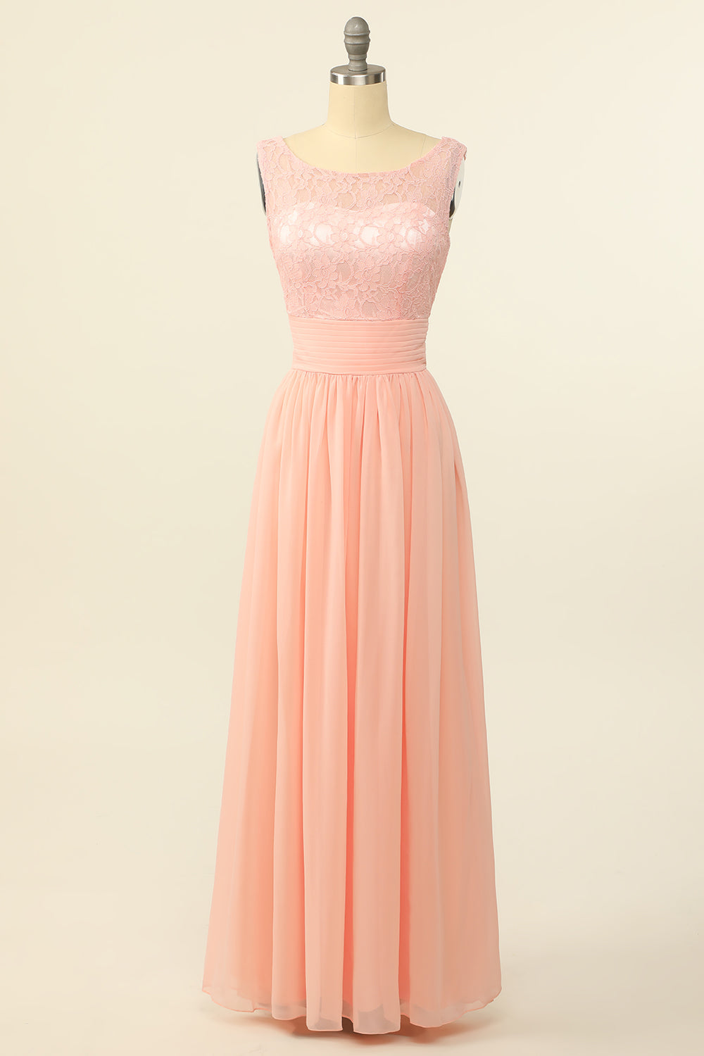 Blush Long Chiffon Lace Bridesmaid Dress