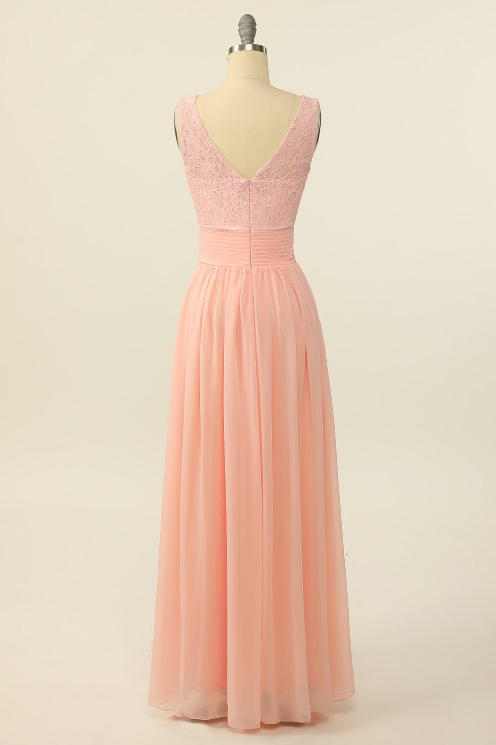 Blush Long Chiffon Lace Bridesmaid Dress