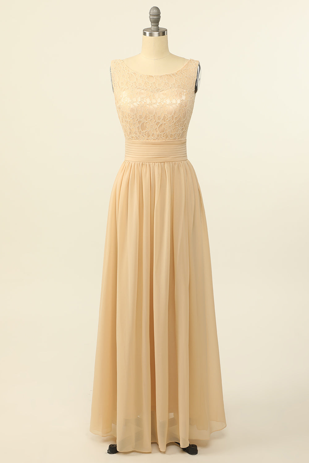 Blush Long Chiffon Lace Bridesmaid Dress