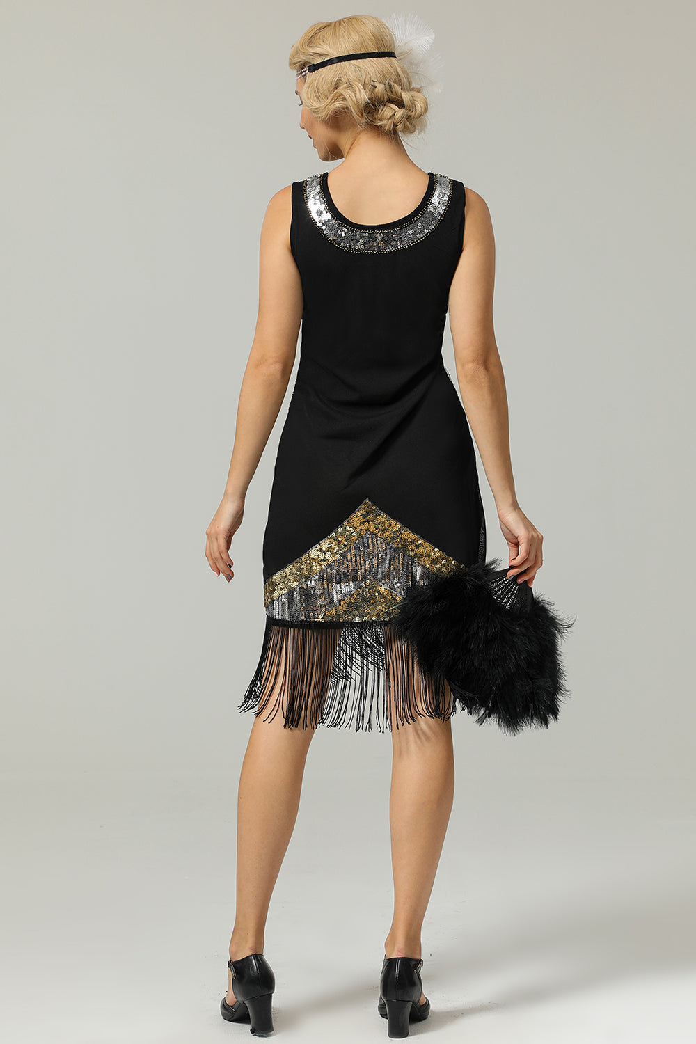 1920s Silver Sequins Fringe Flapper Dress