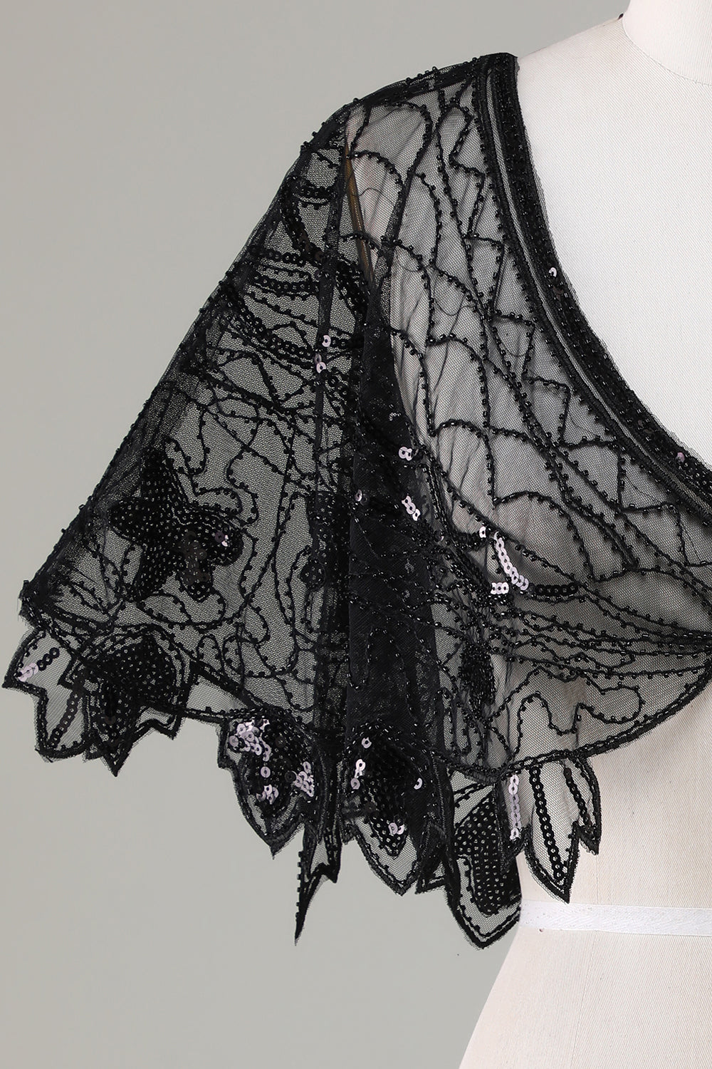 Sequins Black Glitter 1920s Cape with Beading
