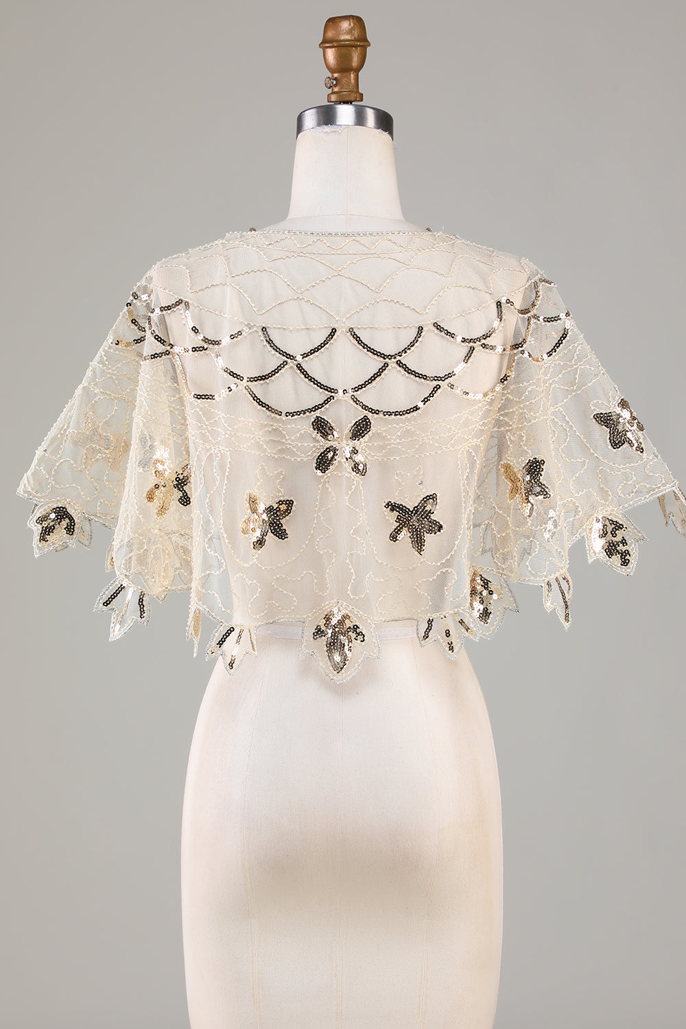 Sequins Black Glitter 1920s Cape with Beading